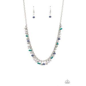 Paparazzi Sailing The Seven Seas Blue Silver Fringe Necklace Earrings Set